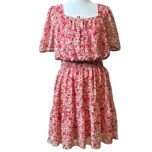 JUST…TAYLOR Floral Flouncy Mini Dress in Pinks  and Peach Size 16 -- SUPER CUTE!